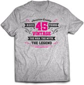 45 Jaar Legend - Feest kado T-Shirt Heren / Dames - Antraciet Grijs / Roze - Perfect Verjaardag Cadeau Shirt - grappige Spreuken, Zinnen en Teksten. Maat XXL