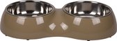 Flamingo eet- en drinkpot divar duo dinner taupe & zilver - 33,5cm x 17,5cm x 6,2cm - 2x470ml - ∅ 14cm