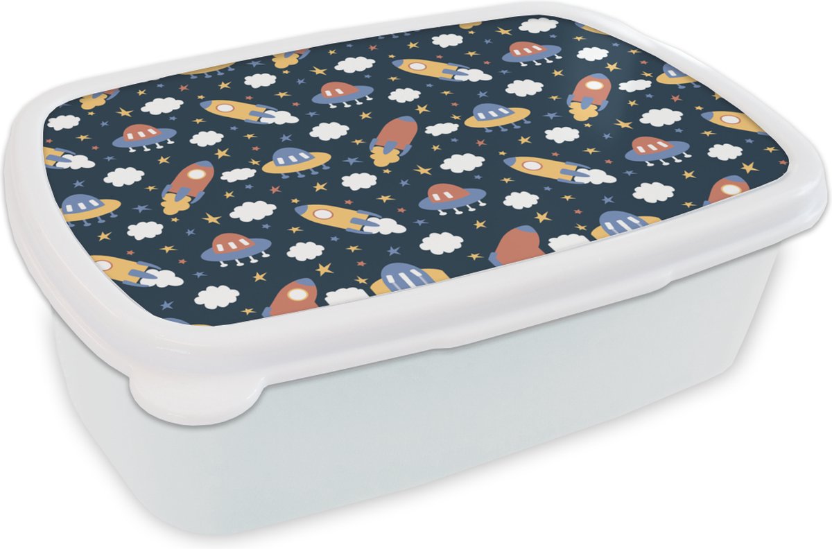 Broodtrommel Wit - Lunchbox - Brooddoos - Design - Ruimte - Sterren - 18x12x6 cm - Volwassenen