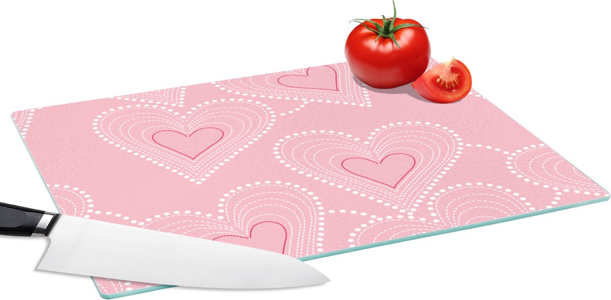 Glazen Snijplank - 39x28 - Hartjes - Patronen - Roze - Snijplanken Glas