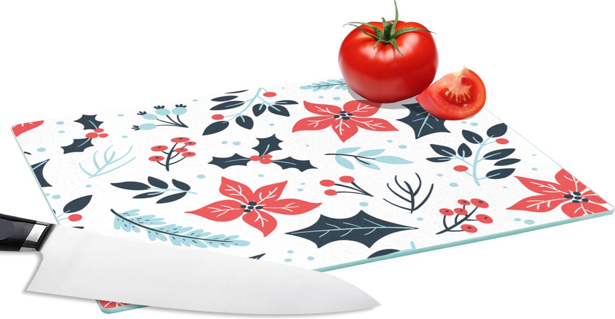 Glazen Snijplank - 28x20 - Winter - Bloemen - Kerst - Patronen - Snijplanken Glas