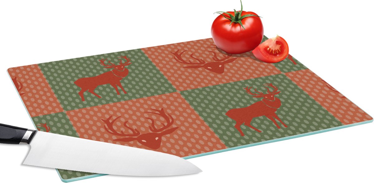 Glazen Snijplank - 39x28 - Patroon - Hert - Groen - Rood - Snijplanken Glas