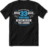 33 Jaar Legend - Feest kado T-Shirt Heren / Dames - Wit / Blauw - Perfect Verjaardag Cadeau Shirt - grappige Spreuken, Zinnen en Teksten. Maat S