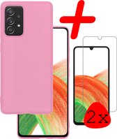 Hoes Geschikt voor Samsung A33 Hoesje Siliconen Back Cover Case Met 2x Screenprotector - Hoesje Geschikt voor Samsung Galaxy A33 Hoes Cover Hoesje - Lichtroze