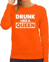Koningsdag sweater Drunk like a Queen - oranje - dames - koningsdag outfit / kleding XL