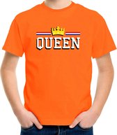 Queen met kroon t-shirt - oranje - kinderen - koningsdag / EK/WK outfit / kleding 122/128