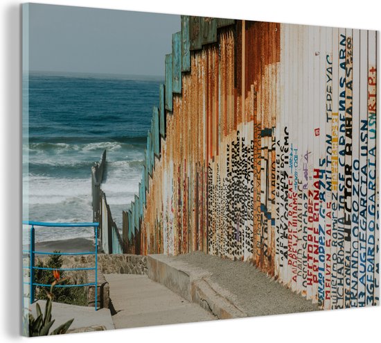 Peinture sur verre - Mur à la frontière du Mexique et des États-Unis, la  mer entre à... | bol