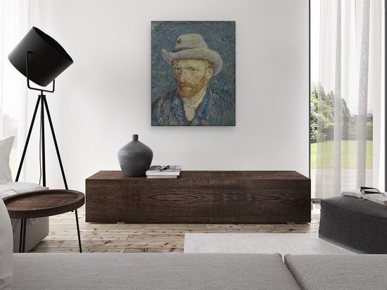 Artaza Toile Peinture Autoportrait avec Chapeau de Feutre Gris par Vincent van Gogh - 80x100 - Groot - Art - Impression sur Toile