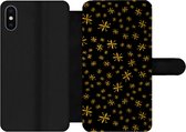 Bookcase Geschikt voor iPhone XS Max telefoonhoesje - Kerst - Sneeuwvlok - Goud - Met vakjes - Wallet case met magneetsluiting