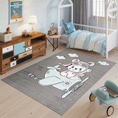 Tapiso Baby Vloerkleed Grijs Blauw Vliegtuig Kinderkamer Tapijt Maat- 80x150