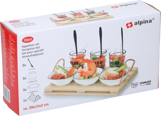 alpina Snack Dip Dish 3 Trays - Snacks and Dips Bowls - Porcelain Bowls - Dishwasher Safe - 20 x 16 cm - Perfect for Parties and Birthdays - White