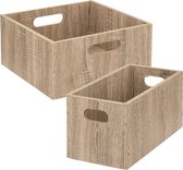 Set van 2x stuks opbergmanden/kastmanden 7 en 14 liter naturel van hout 31 cm - Opbergboxen - Vakkenkast manden