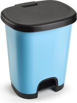 Poubelle/poubelle/poubelle à pédale en plastique bleu clair/noir de 18 litres avec couvercle/pédale 33 x 28 x 40 cm