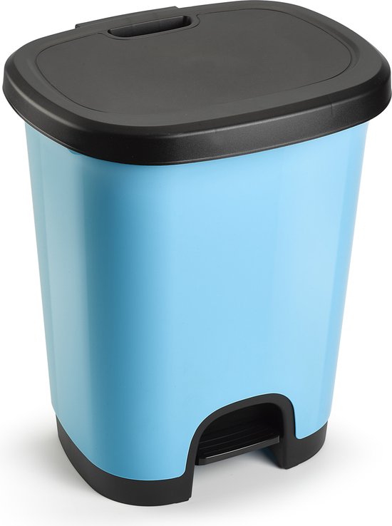 Kunststof afvalemmer/vuilnisemmer/pedaalemmer in het lichtblauw/zwart van 18 liter met deksel/pedaal 33 x 28 x 40 cm