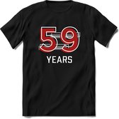 59 Years - Feest kado T-Shirt Heren / Dames - Rood / Grijs - Perfect Verjaardag Cadeau Shirt - grappige Spreuken, Zinnen en Teksten. Maat XL