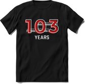 102 Years - Feest kado T-Shirt Heren / Dames - Rood / Grijs - Perfect Verjaardag Cadeau Shirt - grappige Spreuken, Zinnen en Teksten. Maat L