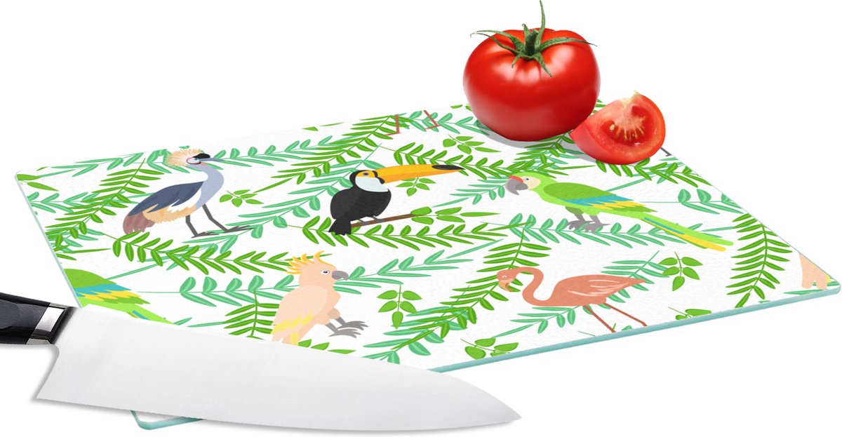 Glazen Snijplank - 28x20 - Jungle - Vogel - Patronen - Snijplanken Glas