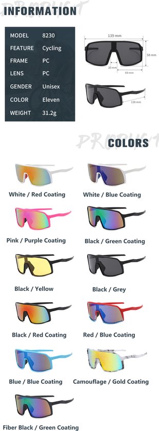 Garpex® Fietsbril - Sportbril - Polaroid Zonnebril - Zonnebril - Racefiets - Mountainbike - Motor - Wit Frame Blauwe Lens - Garpex®