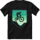 Crosscountry | TSK Studio Mountainbike kleding Sport T-Shirt | Zeeblauw - Groen | Heren / Dames | Perfect MTB Verjaardag Cadeau Shirt Maat S