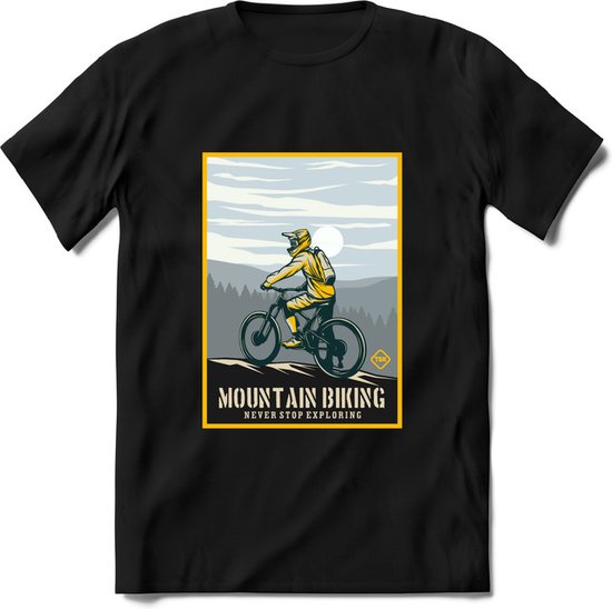 Mountain Biking | TSK Studio Mountainbike kleding Sport T-Shirt | Lichtblauw - Geel | Heren / Dames | Perfect MTB Verjaardag Cadeau Shirt Maat S
