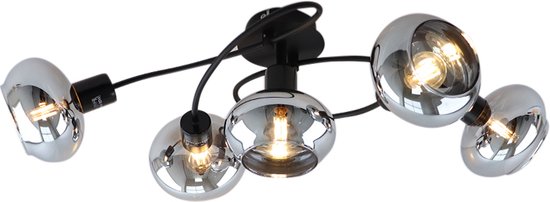 Olucia Skip - Design Plafondlamp - 5L - Glas/Metaal - Zwart - Rechthoek