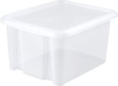 Kunststof opbergbox/opbergdoos wit transparant L44 x B36 x H25 cm stapelbaar - Voorraad/opberg boxen/bakken met deksel