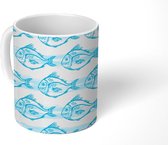 Mok - Koffiemok - Vissen - Blauw - Patronen - Zeedieren - Mokken - 350 ML - Beker - Koffiemokken - Theemok