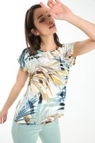 Cassis Dames T-shirt met palmbladprint - T-shirt - Maat 46