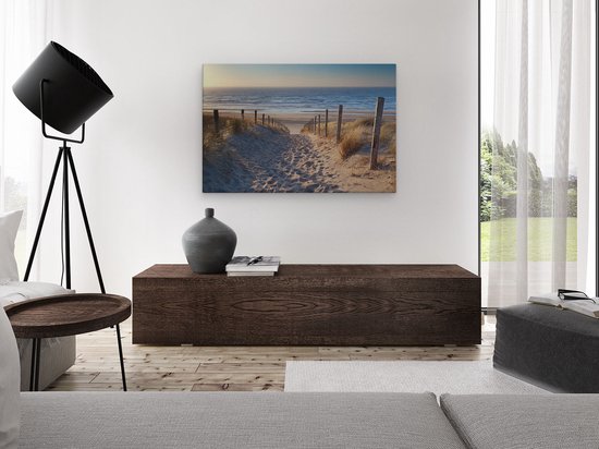 Artaza Canvas Schilderij Voetpad in de Duinen met Strand en Zee - 120x80 cm - Groot - Wanddecoratie Woonkamer - Schilderijen - Muurdecoratie