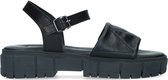 Manfield - Dames - Zwarte leren sandalen met plateauzool - Maat 39