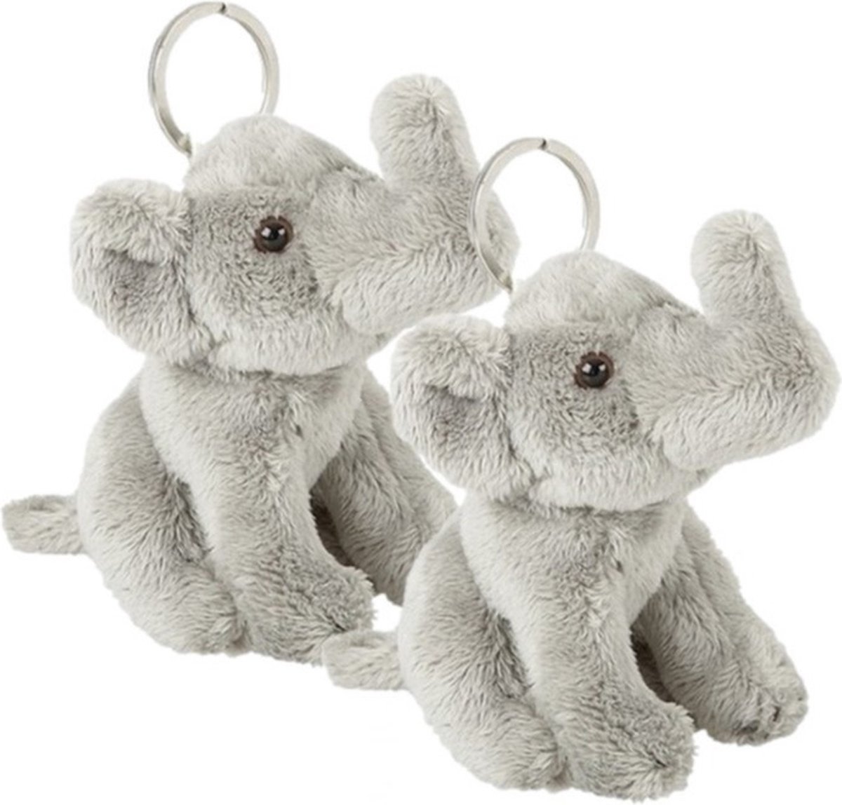 Ravensden Pluche olifanten knuffel sleutelhanger - Set van 2x stuks - grijs - 10 cm - cadeau - tas hangers - dieren
