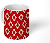 Mok - Kerst - Patronen - Ruit - Rood - Mokken - 350 ML - Beker - Uitdeelcadeautjes