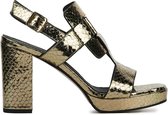 Lina Locchi Sandalen Dames / Damesschoenen - Leer - Slangenprint - Plateauhak hoogte 8 cm - L1116 - Goud - Maat 40