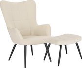Kamyra® Fauteuil met Hocker - Loungestoel/Lounge Set - Stoel voor Binnen - Eetkamer/Woonkamer/Slaapkamer - met Voetsteun - Wit/Beige