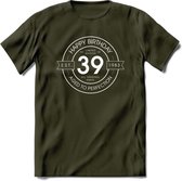 39th Happy Birthday T-shirt | Vintage 1983 Aged to Perfection | 39 jaar verjaardag cadeau | Grappig feest shirt Heren – Dames – Unisex kleding | - Leger Groen - S
