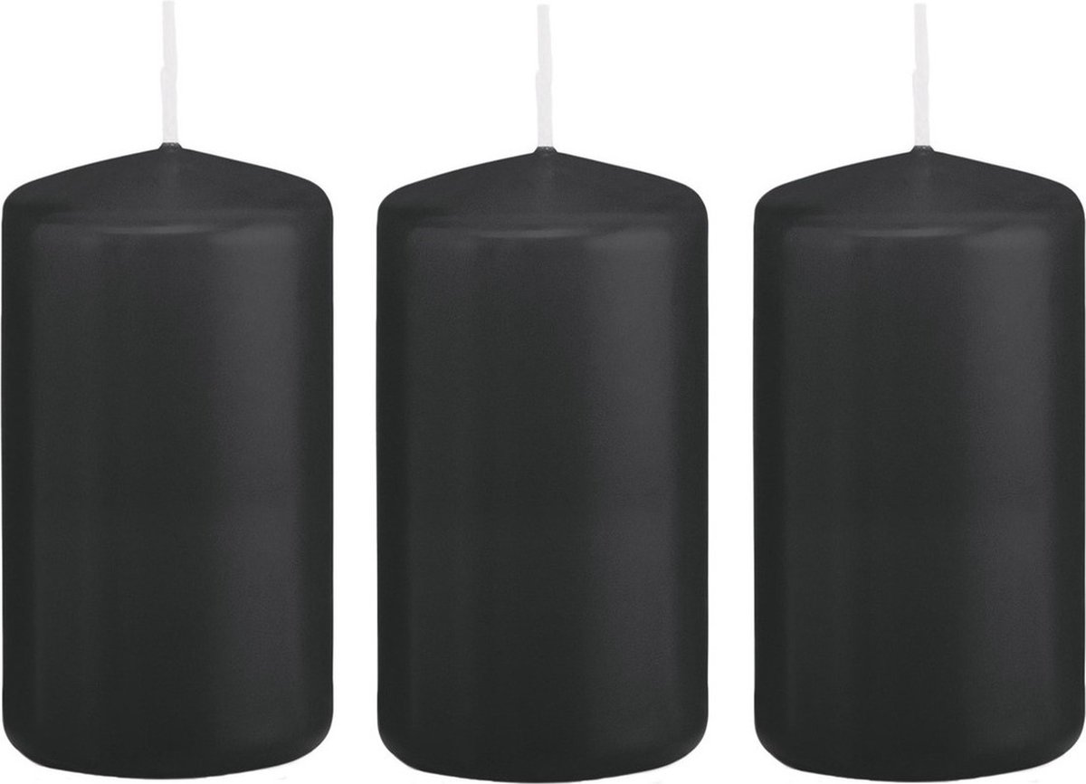 Trend Candles Cilinderkaars/stompkaars - 6x - zwart - 6 x 12 cm - 40 branduren - met brandvertragende folie