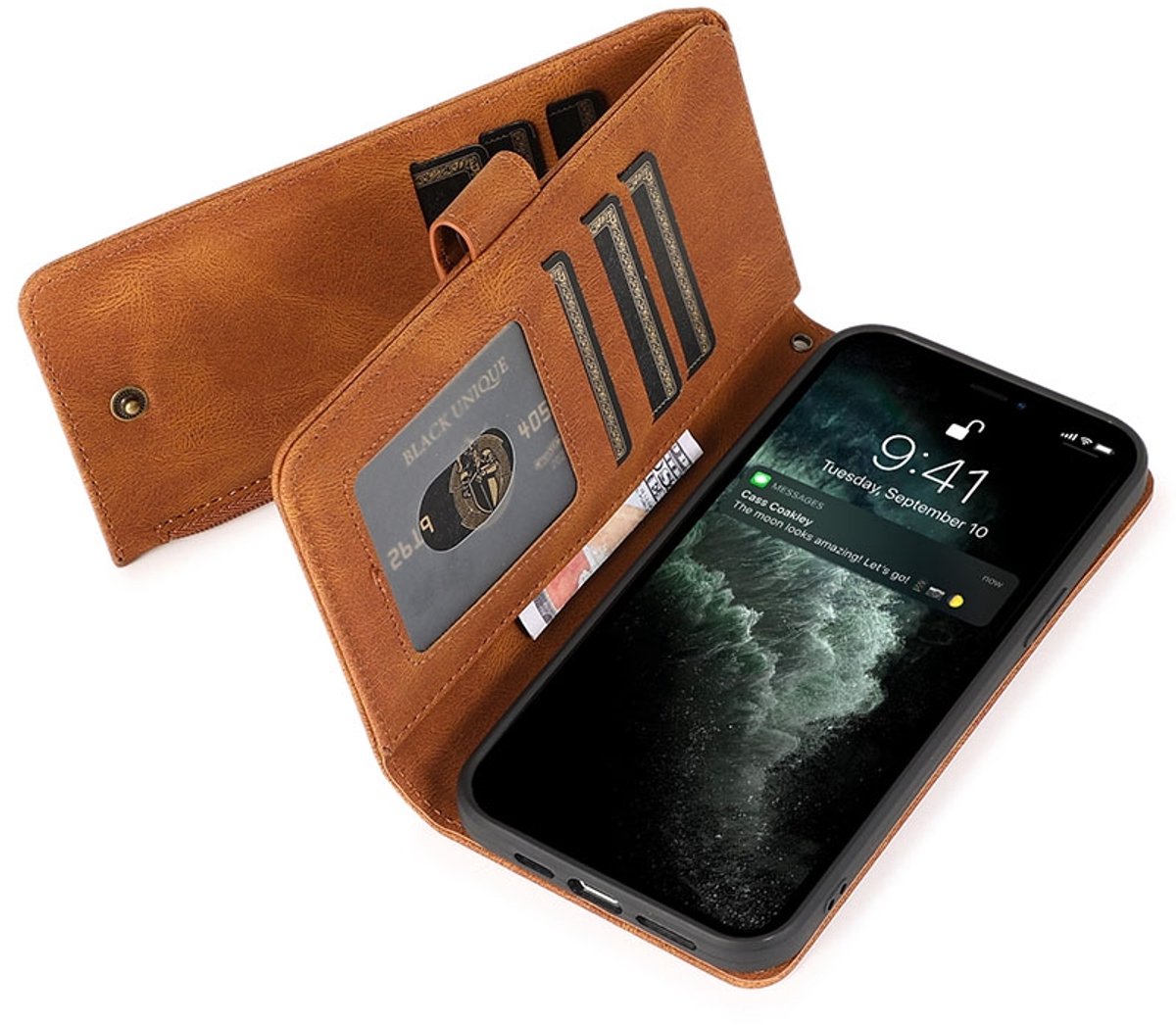 Zacht Leren geschikt voor iPhone 13 Wallet Hoesje - bruin