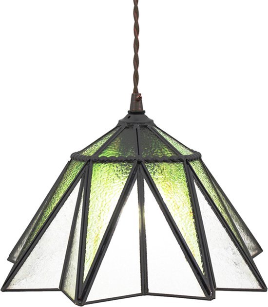 LumiLamp Hanglamp Tiffany Ø 31*107 cm E27/max 1*40W Transparant, Groen Glas, Metaal Zeshoek Hanglamp Eettafel Hanglampen Eetkamer