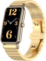 Stalen Smartwatch bandje - Geschikt voor Huawei Watch Fit Mini metalen bandje - goud - Strap-it Horlogeband / Polsband / Armband