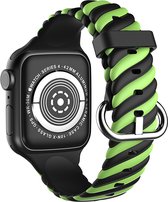 Strap-it Twisted Siliconen band - Geschikt voor Apple Watch bandje - Series 1/2/3/4/5/6/7/8/9/SE/Ultra (2) - Zwart/Geel - Sportbandje van siliconen - Loop iWatch bandje maat: 42 mm 44 mm 45 mm 49 mm