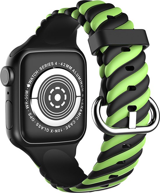 Foto: Strap it twisted siliconen band geschikt voor apple watch bandje series 1 2 3 4 5 6 7 8 9 10 se ultra 2 zwart geel sportbandje van siliconen loop iwatch bandje maat 44mm 45mm 46mm 49mm