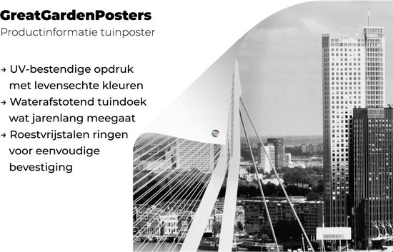 Affiche de clôture Rotterdam - Skyline - Zwart - Wit - 100x200 cm - Toile de jardin