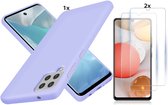 Hoesje Geschikt Voor Samsung Galaxy A42 5G Hoesje Soft Nano Silicone Backcover Gel Lila Paars Met 2x Glazen Screenprotector