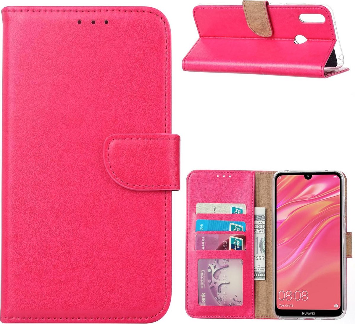 Huawei Y7 2019 Hoesje Roze met Pasjeshouder