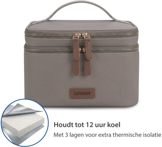LUVION® Luxe Borstvoeding Kolftas - Geïsoleerde Moedermelk Koeltas met Koelelement - Flessentas voor Onderweg - Moedermelk tot 12 uur Koel - Taupe van Luvion — afbeelding 3