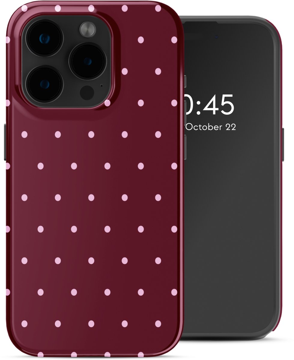 Selencia Hoesje - Geschikt voor Apple iPhone 15 Pro - Backcover - Happy Dots Burgundy