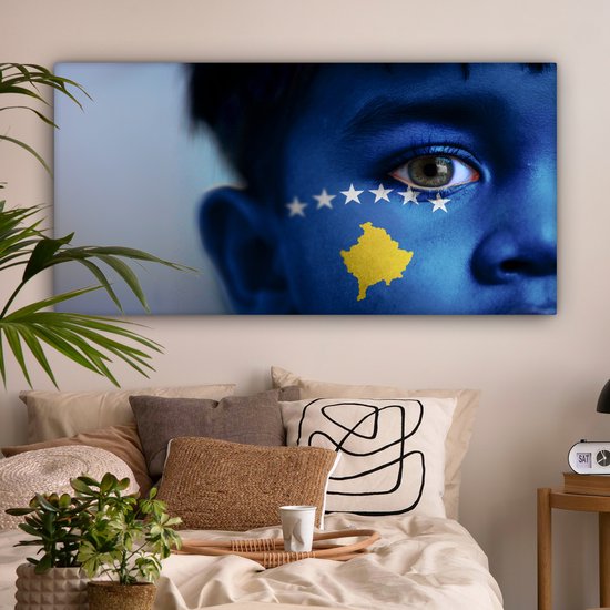 Drapeau du Kosovo sur toile 2cm 160x80 cm - Tirage photo sur toile (Décoration murale salon / chambre)