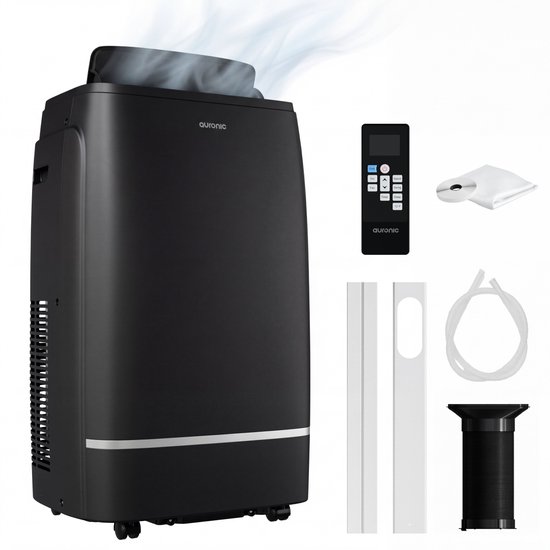 Mobiele airco 12.000 BTU Auronic – koelen, verwarmen, ontvochtigen, ventileren – 4-in-1, tot 35 m², zwart