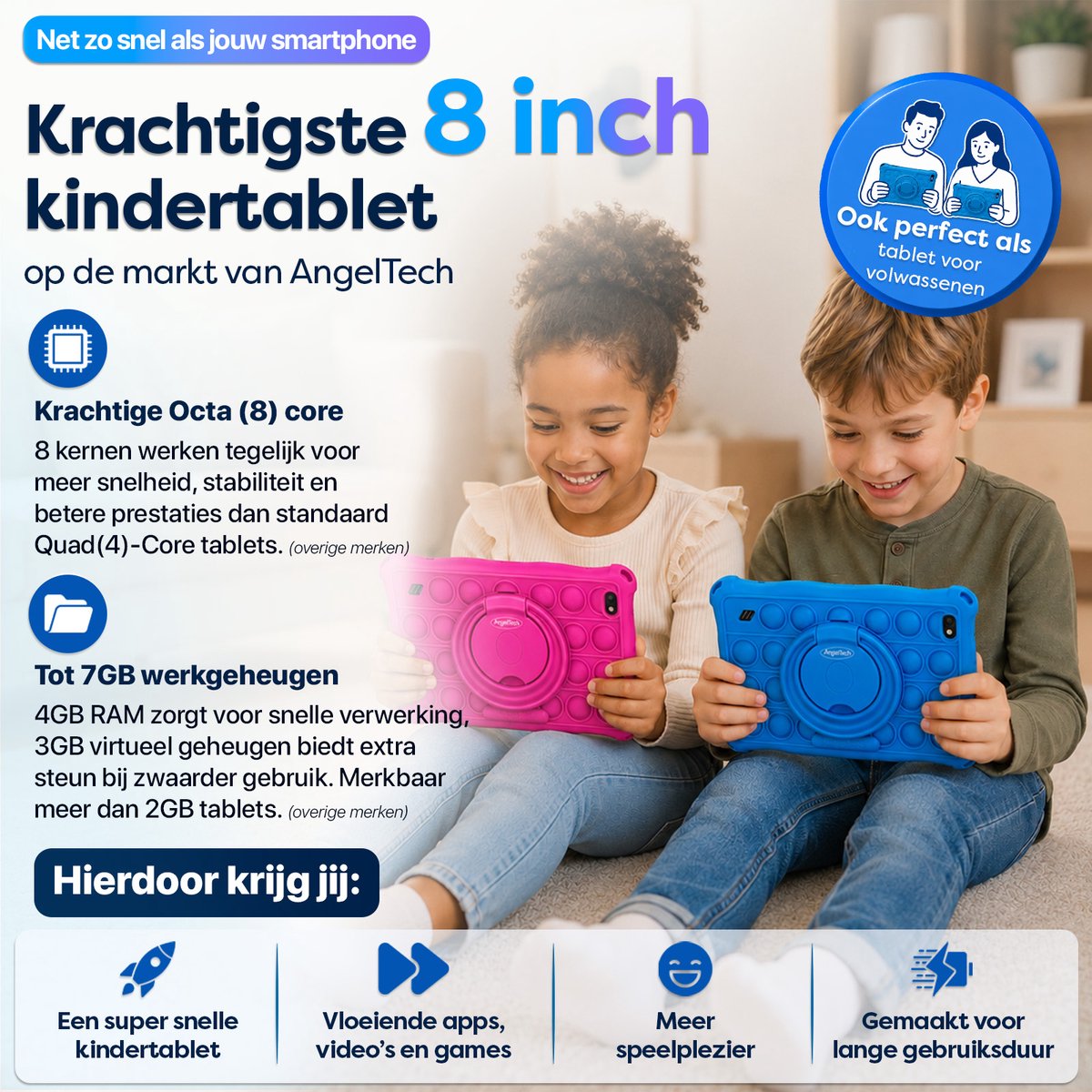 AngelTech Kinderpakket PRO MAX - Kindertablet PRO MAX + Kinderkoptelefoon - Android 15 - Combipakket - Kindertablet Vanaf 3 Jaar – Kinder Tablet – Kids Tablet - Tablet voor Kinderen - Blauw – foto 4