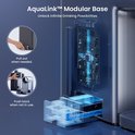 Gedetailleerde weergave van de modulaire basis van de waterdispenser die kan worden uitgeschoven voor gebruik en weggeschoven.